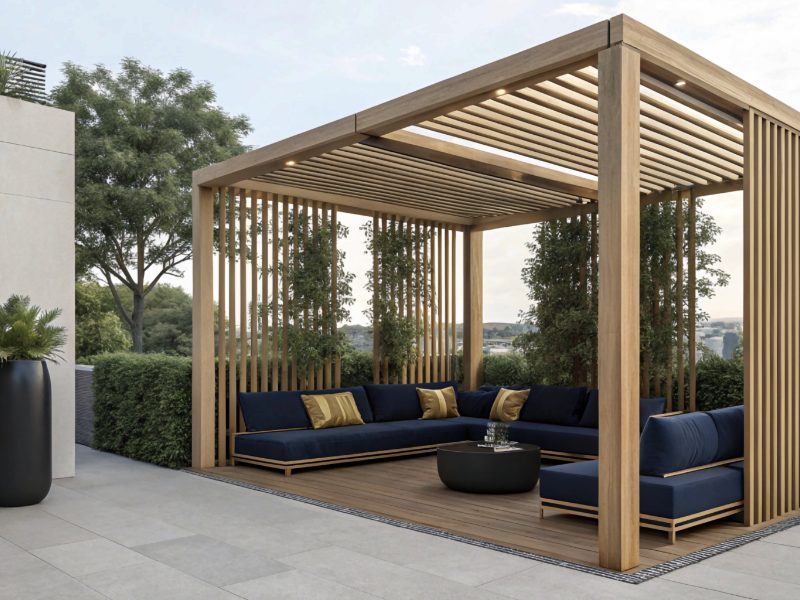 Pergola bois à lames avec salon de jardin — iPergola